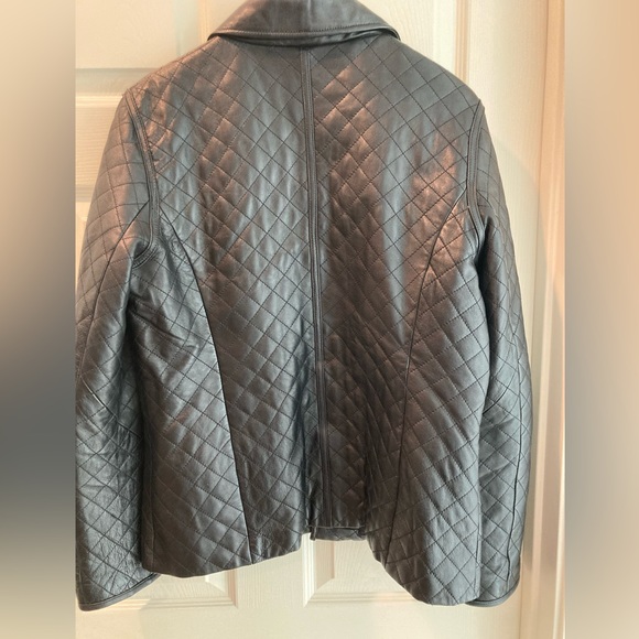 Black Leather Quilted Jacket Size 12 - Picture 2 of 3